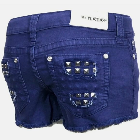 Affliction Studded Denim Cut-off Short Shorts- 24 - Picture 3 of 15